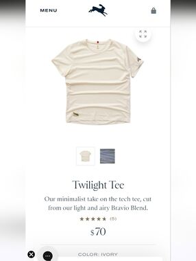 NWOT Tracksmith Women's Twiling Tee Sz L Ivory